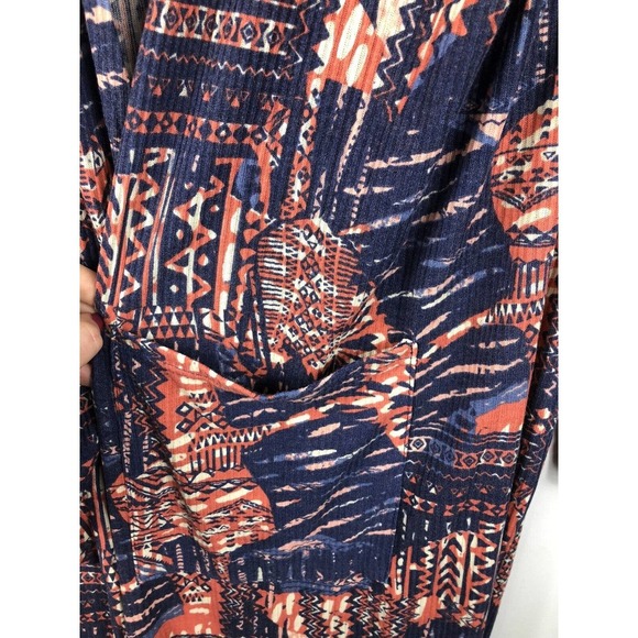 Lularoe Sarah XL Duster Blue Peach Orange Aztec Tribal Ribbed Knit Cardigan - Picture 4 of 8